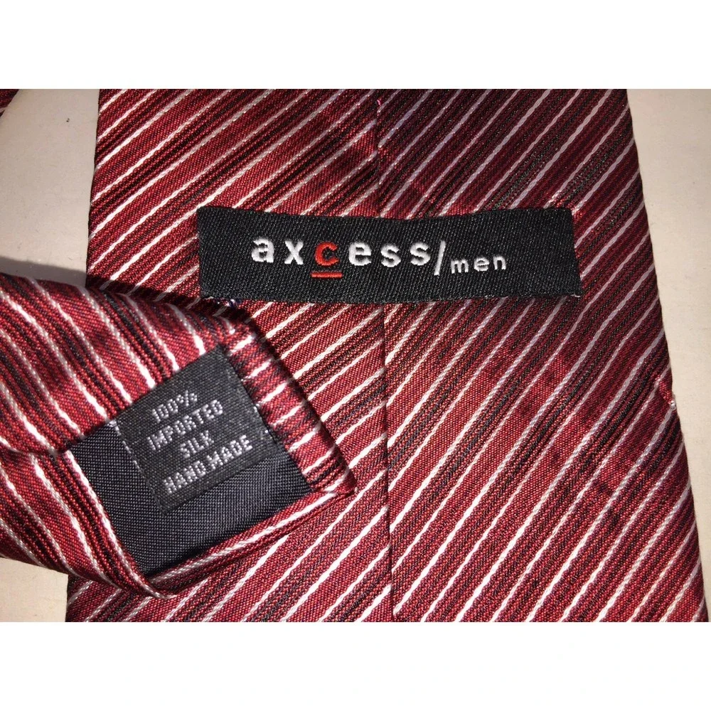 NOS Axcess Men Red‎ Black Gold Thin Striped 100% Silk Neck Tie - 58